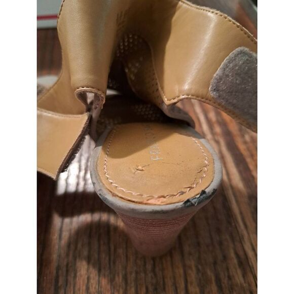 8.5 Franco Sarto Jalia Leather Tan Peep Toe Chunky High Heel Dress Shoes - Picture 6 of 7